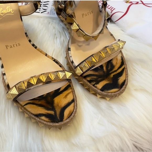 Christian Louboutin Animal Print Espadrilles with Gold Studs - Picture 4 of 5